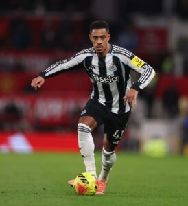 Jacob Ramsey of Newcastle United during the Premier League match between Manchester United and Newcastle United at Old Trafford on December 26, 2025 in Manchester, England